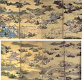 'Famous Views of Sagano' and 'Famous Views of Uji', pair of four-panel screens by Kano Eitoku.jpg